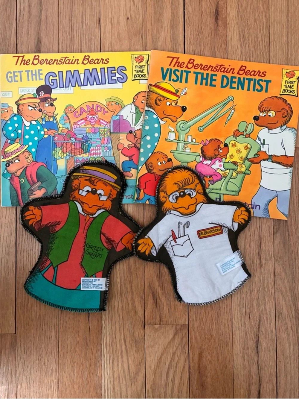 The Berenstain Bears, 2 FIRST TIME BOOKS, Softcover, with 2 Hand Puppets, 1980s